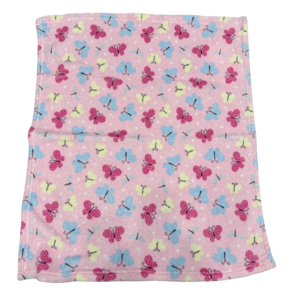 Parents Choice Pink Butterfly Dragonfly Plush Baby Blanket 30x36 Fleece Polka